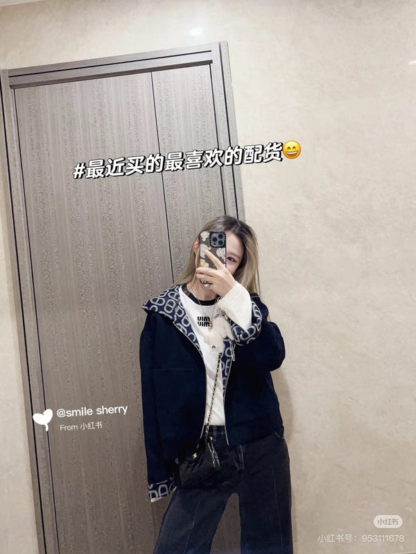 HM 25 Classic Pig Nose Monogram Hooded Coat Dark Blue Cashmere 305171