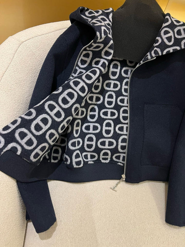 HM 25 Classic Pig Nose Monogram Hooded Coat Dark Blue Cashmere 305171