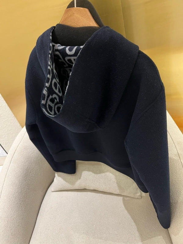 HM 25 Classic Pig Nose Monogram Hooded Coat Dark Blue Cashmere 305171