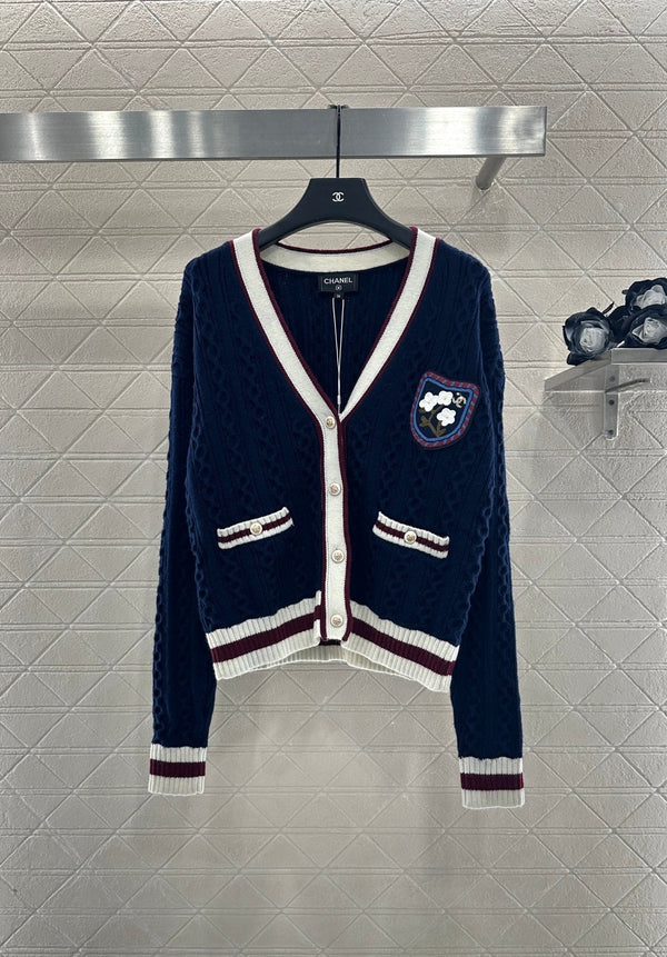 CC 25 V-Neck Cable Knit Cardigan Blue Cashmere 304981