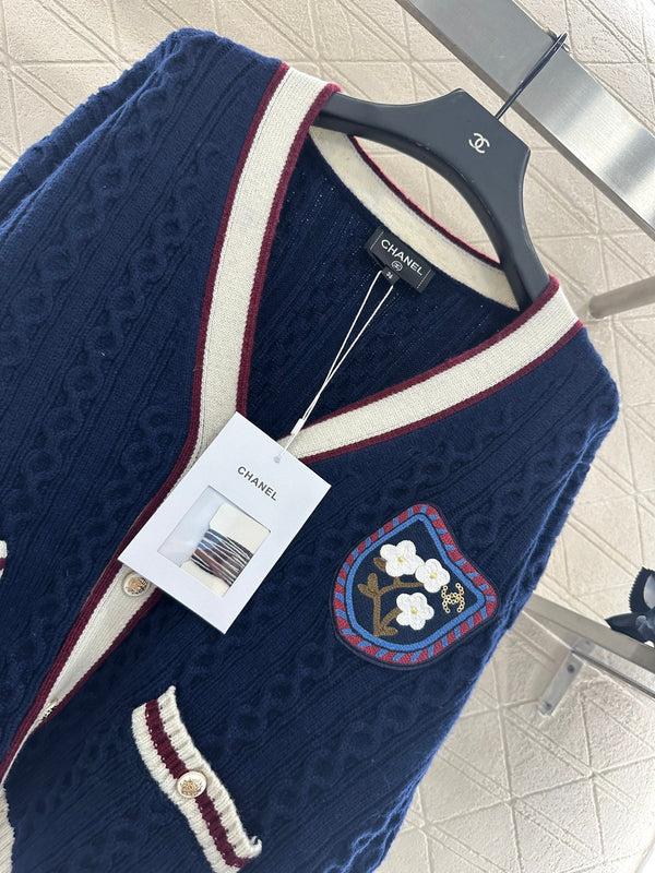 CC 25 V-Neck Cable Knit Cardigan Blue Cashmere 304981