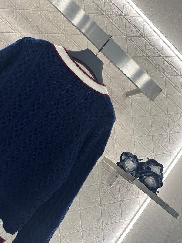 CC 25 V-Neck Cable Knit Cardigan Blue Cashmere 304981