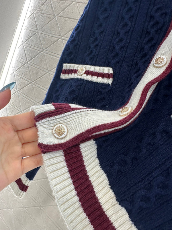 CC 25 V-Neck Cable Knit Cardigan Blue Cashmere 304981