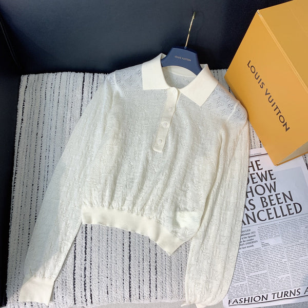 LV 25 Cutout Jacquard Top White Sheep Wool 305585