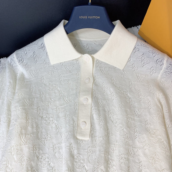 LV 25 Cutout Jacquard Top White Sheep Wool 305585
