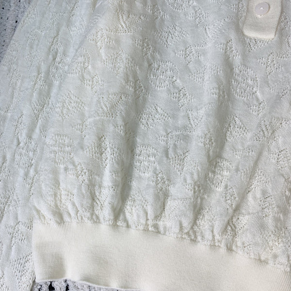 LV 25 Cutout Jacquard Top White Sheep Wool 305585