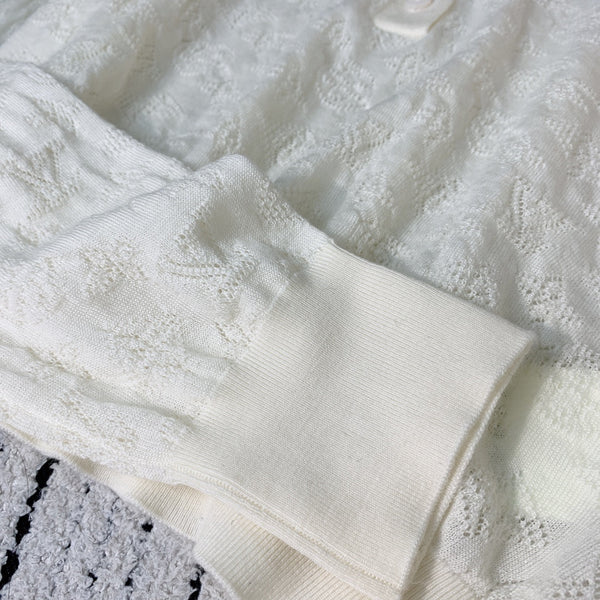 LV 25 Cutout Jacquard Top White Sheep Wool 305585