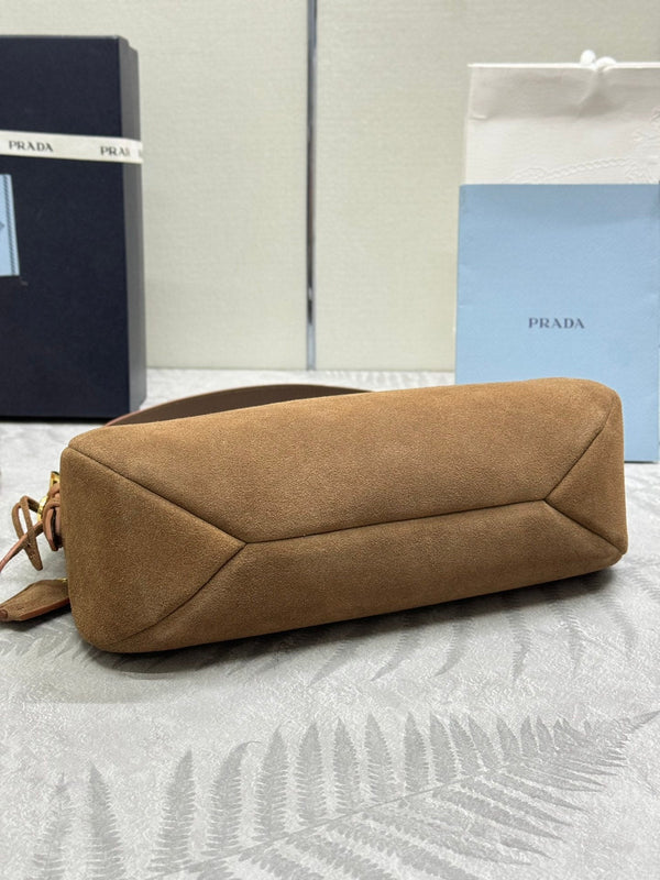 Pra 1BC229 Aimee Underarm Hobo Bag 31cm Brown Suede 267539