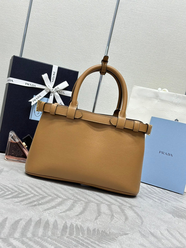 Pra 1BA418 Small Shopping Double Bag 28cm Brown Cowhide  267514