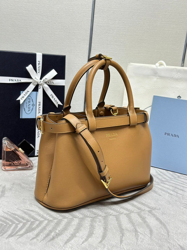 Pra 1BA418 Small Shopping Double Bag 28cm Brown Cowhide  267514