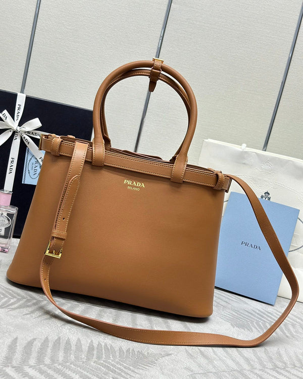 Pra 1BA417 Large Handbag 35cm Brown Calfskin 267494