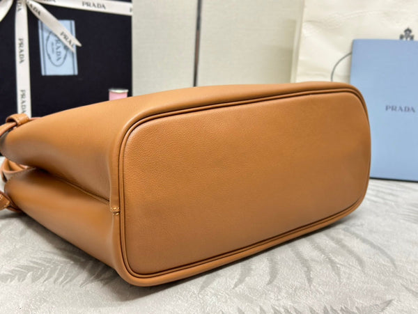 Pra 1BA417 Large Handbag 35cm Brown Calfskin 267494