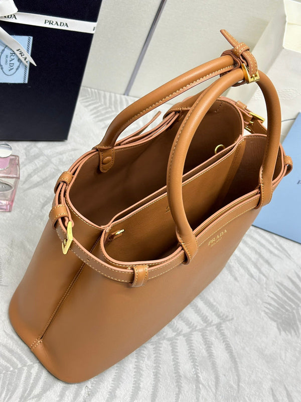 Pra 1BA417 Large Handbag 35cm Brown Calfskin 267494