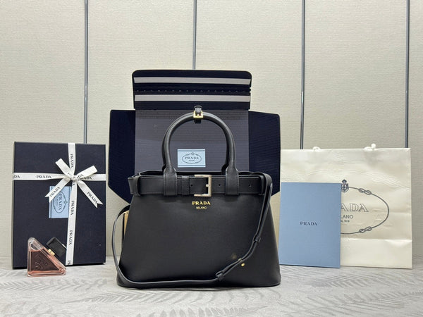 Pra Double Shopping Bag 32cm Black Cowhide 267277