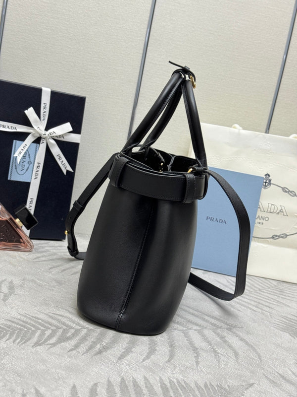 Pra Double Shopping Bag 32cm Black Cowhide 267277