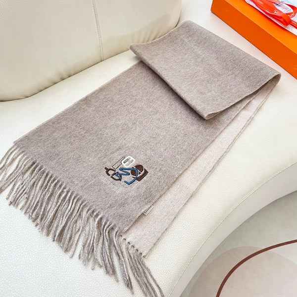 HM 25 Double- Sided Small H Puzzle Scarf 180cm Cashmere Natural Beige 825644