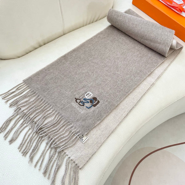 HM 25 Double- Sided Small H Puzzle Scarf 180cm Cashmere Natural Beige 825644