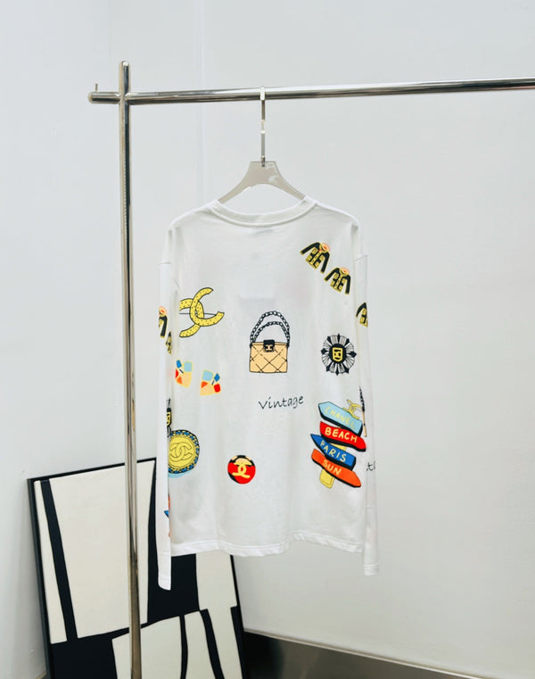 CC 25 Felpa in cotone con stampa graffiti a maniche lunghe e vestibilità ampia