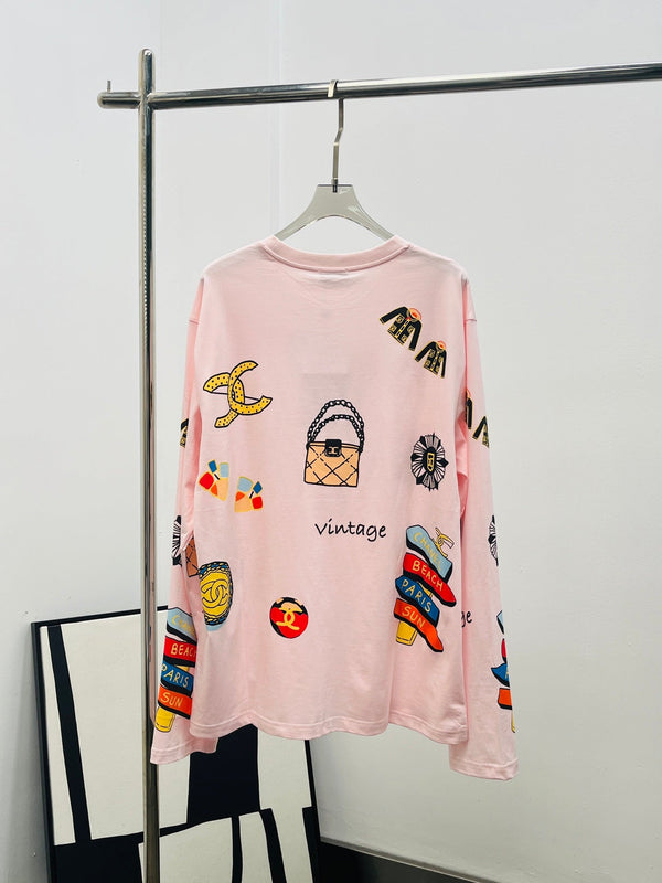 CC 25 Felpa in cotone con stampa graffiti a maniche lunghe e vestibilità ampia