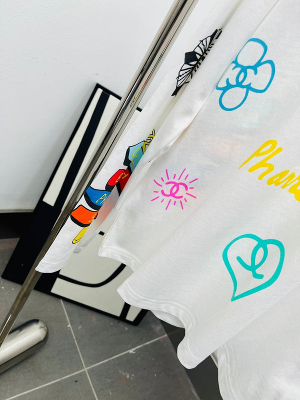 CC 25 Felpa in cotone con stampa graffiti a maniche lunghe e vestibilità ampia