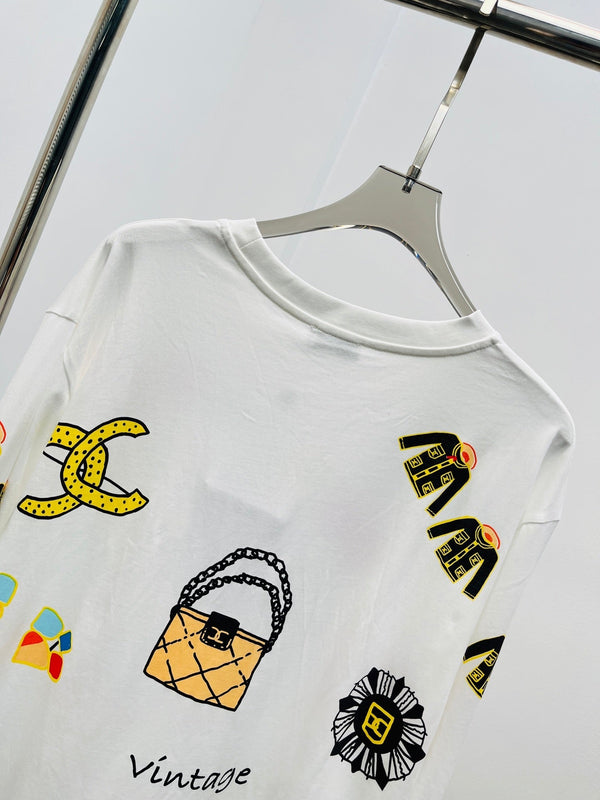 CC 25 Felpa in cotone con stampa graffiti a maniche lunghe e vestibilità ampia