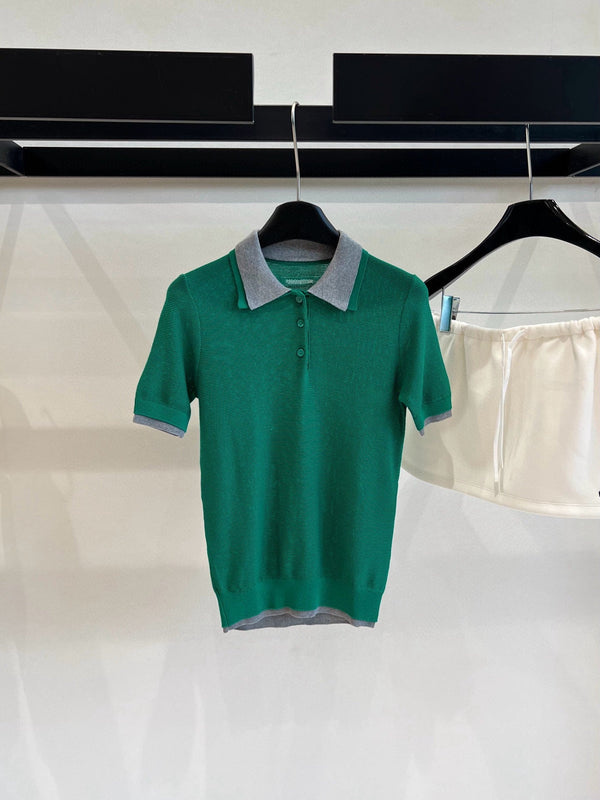 Miumiu Short-Sleeve Polo Shirt Green Cotton