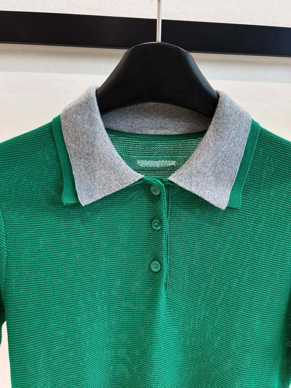 Miumiu Short-Sleeve Polo Shirt Green Cotton