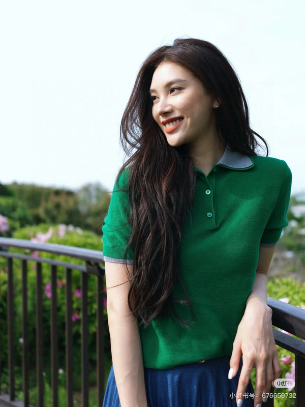 Miumiu Short-Sleeve Polo Shirt Green Cotton