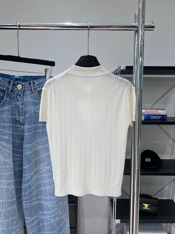 Miumiu Short-Sleeve Polo Shirt White Cashmere