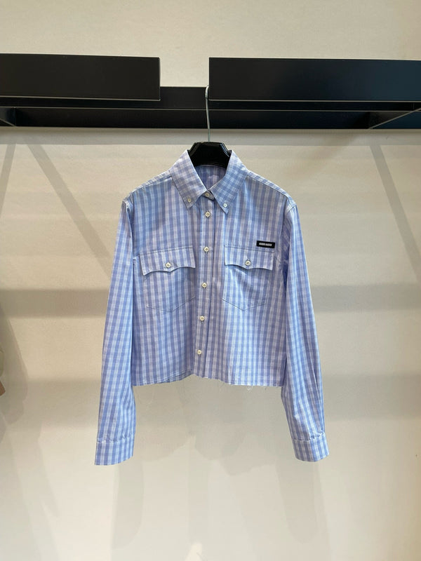 Miumiu Long-Sleeve Stripped Shirt Cloud Blue Cotton