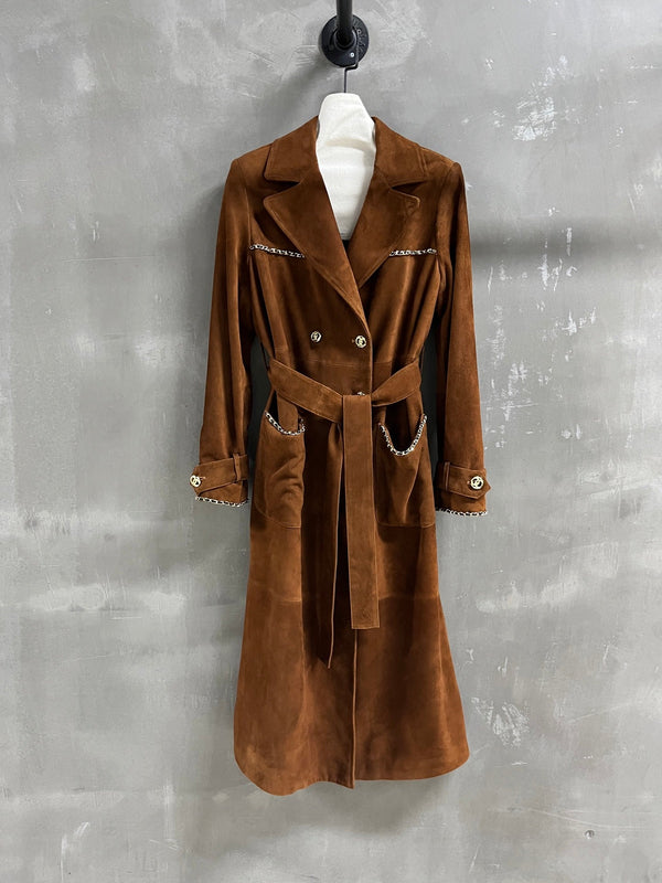 Trench coat con catena CC 25 in misto cashmere color cuoio