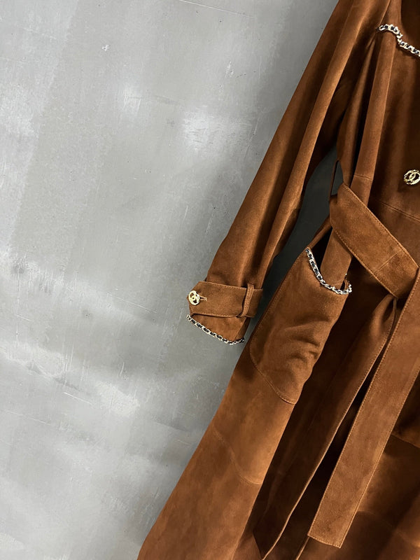 Trench coat con catena CC 25 in misto cashmere color cuoio