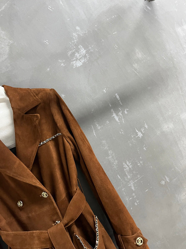 Trench coat con catena CC 25 in misto cashmere color cuoio