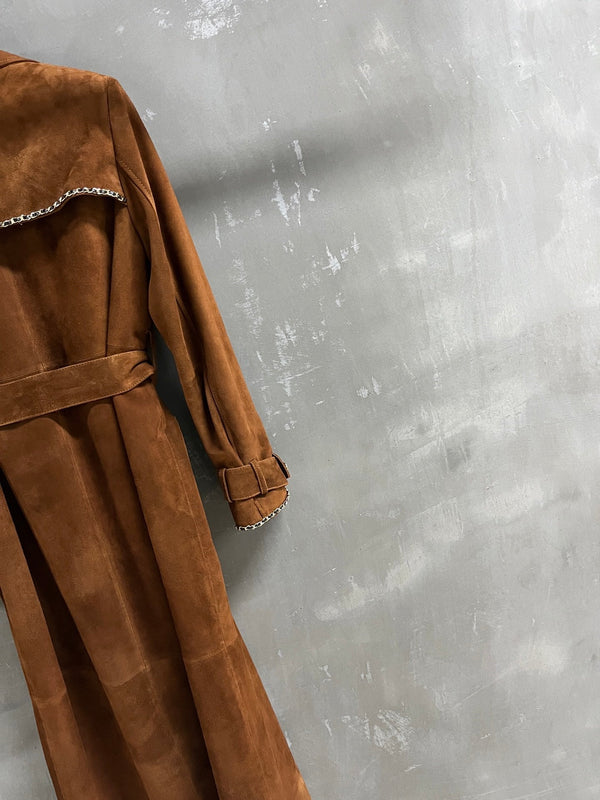 Trench coat con catena CC 25 in misto cashmere color cuoio