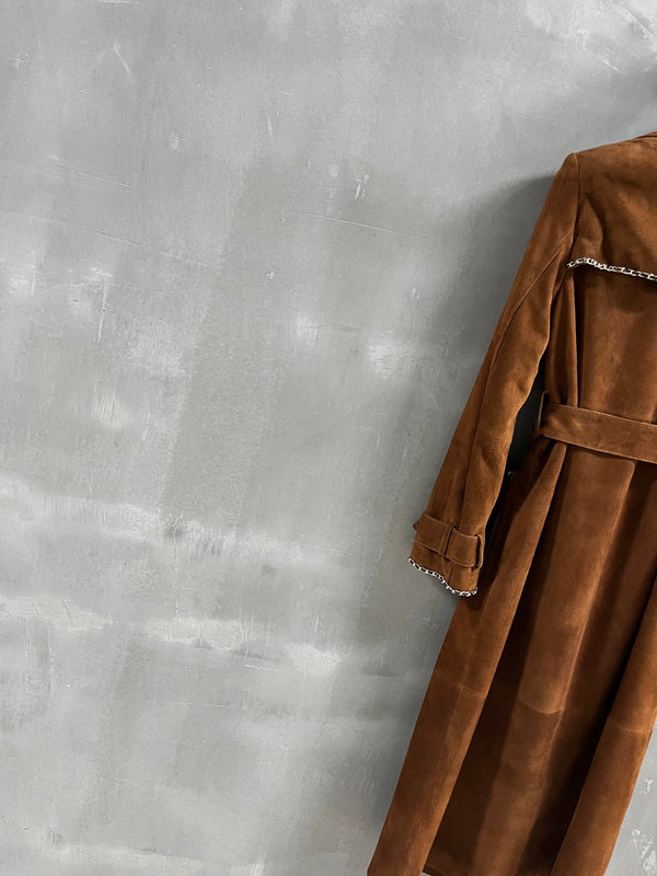 Trench coat con catena CC 25 in misto cashmere color cuoio