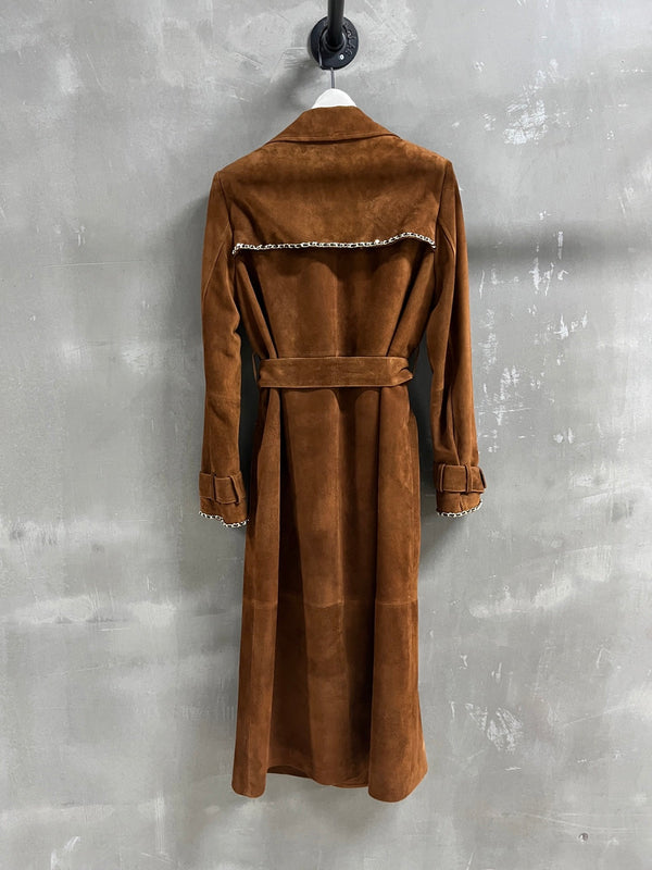 Trench coat con catena CC 25 in misto cashmere color cuoio