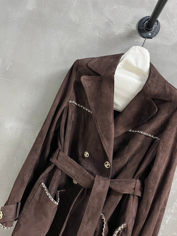 CC 25 Chain Trench Coat Blend Chocolate Brown Cashmere