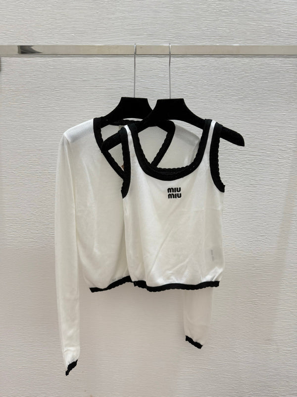 Miumiu Contrast Color Simple Knit Wool Suspender Two-Piece Set