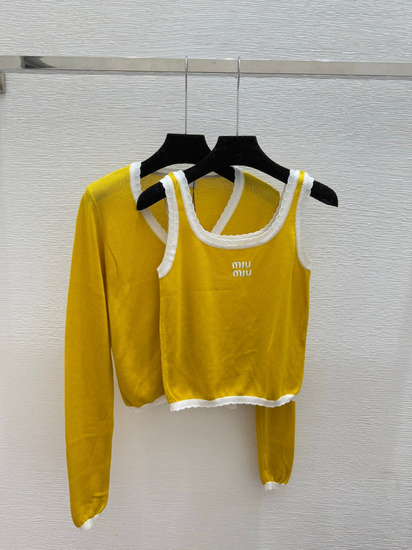 Miumiu Contrast Color Simple Knit Wool Suspender Two-Piece Set