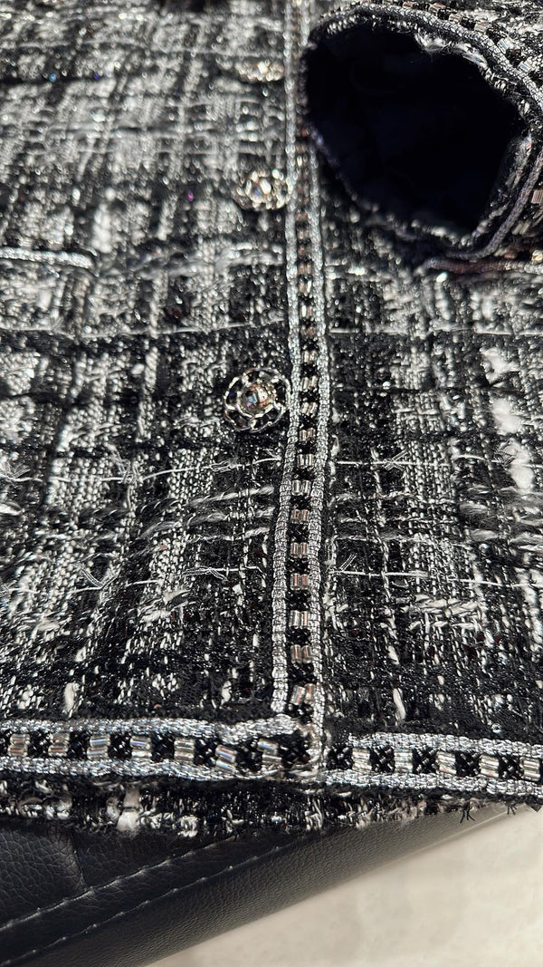 CC Mid-Length Coat with Three-Quarter Ssleeves Black Premium Fabrics