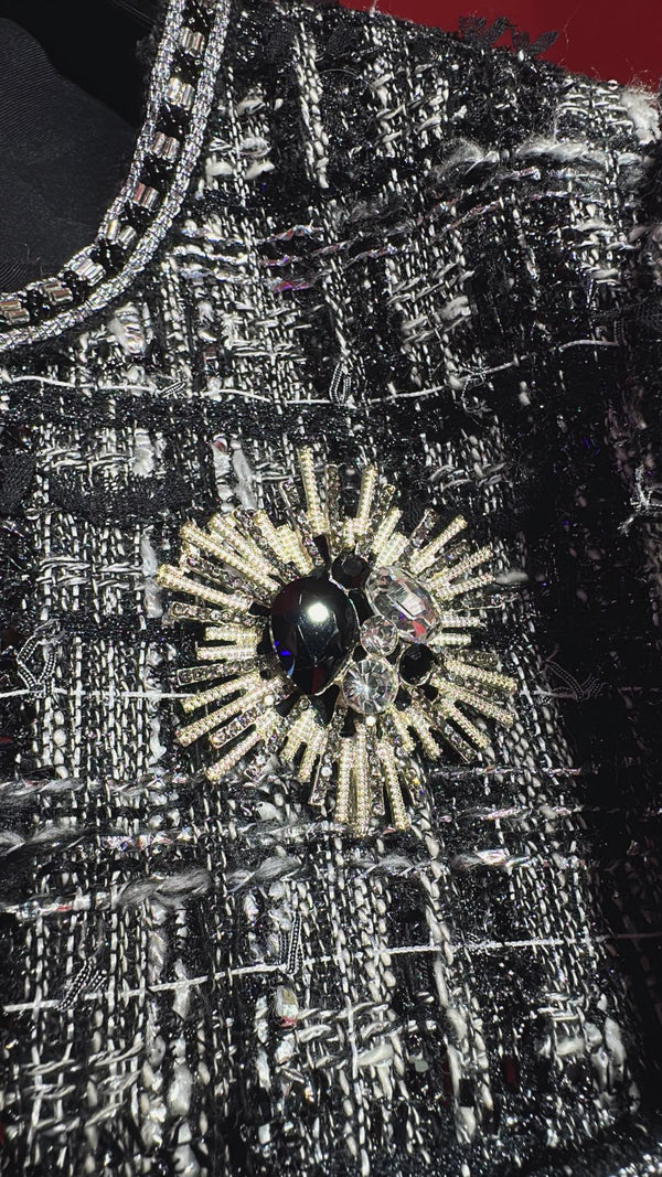 CC Mid-Length Coat with Three-Quarter Ssleeves Black Premium Fabrics