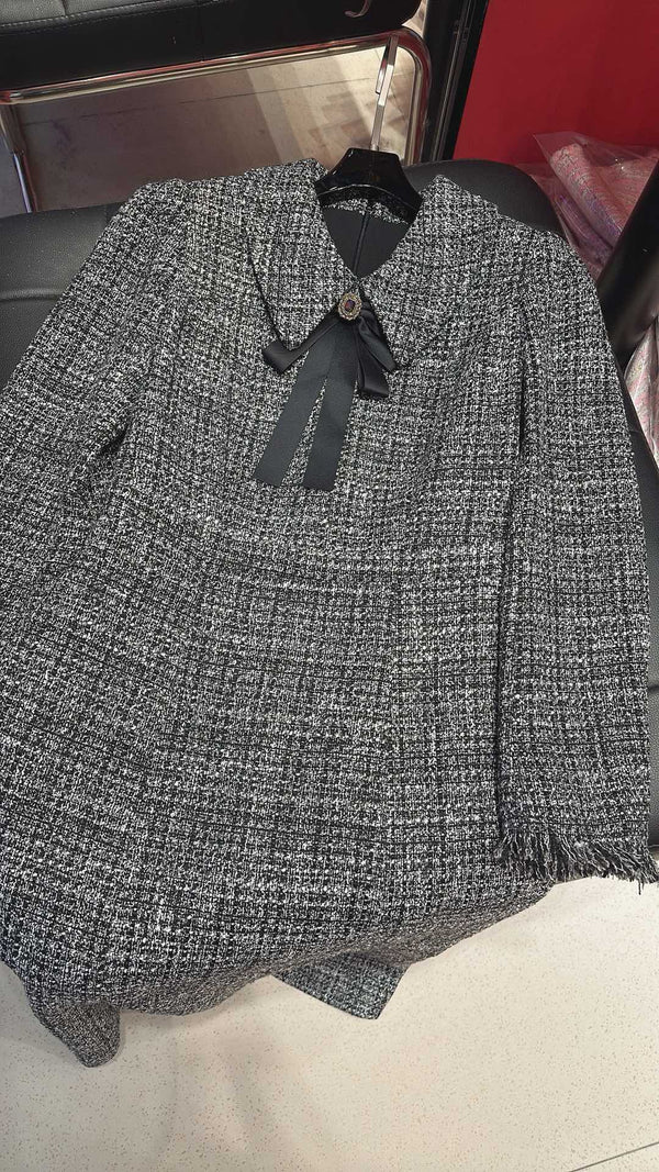 CC 110cm Long Dress Gray Tweed