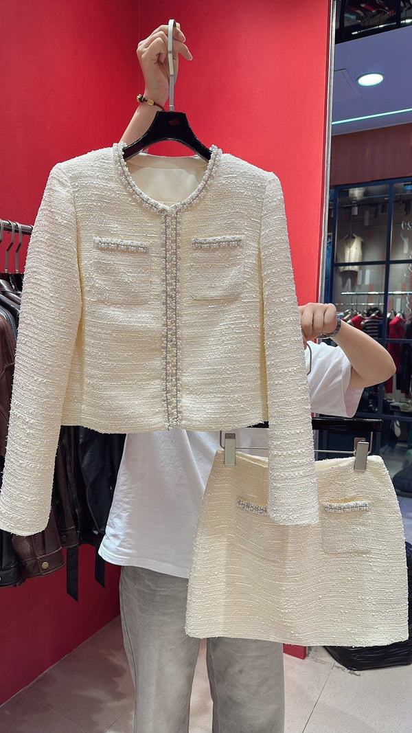 CC Hand-Made Beaded Set White Cotton