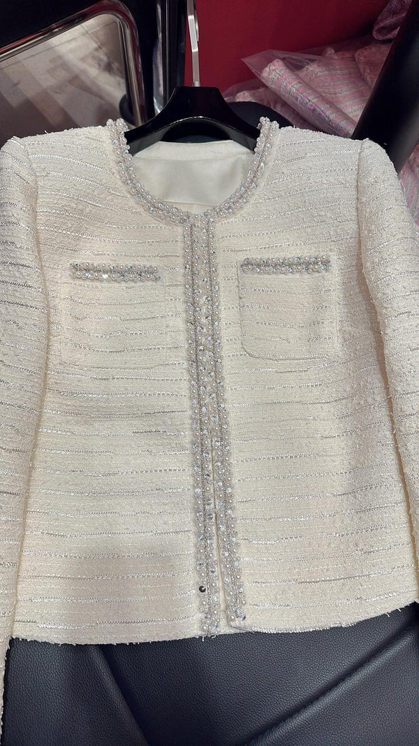 CC Hand-Made Beaded Set White Cotton