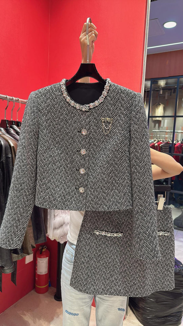 CC Hand-Made Beaded Set Gray Cotton