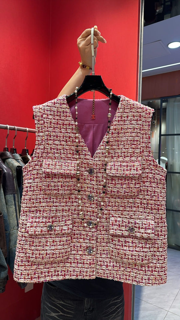 CC 25F V-line Neck Vest Pink Cotton