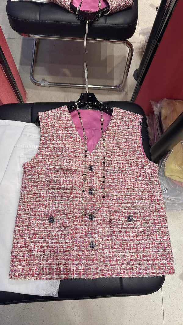 CC 25F V-line Neck Vest Pink Cotton