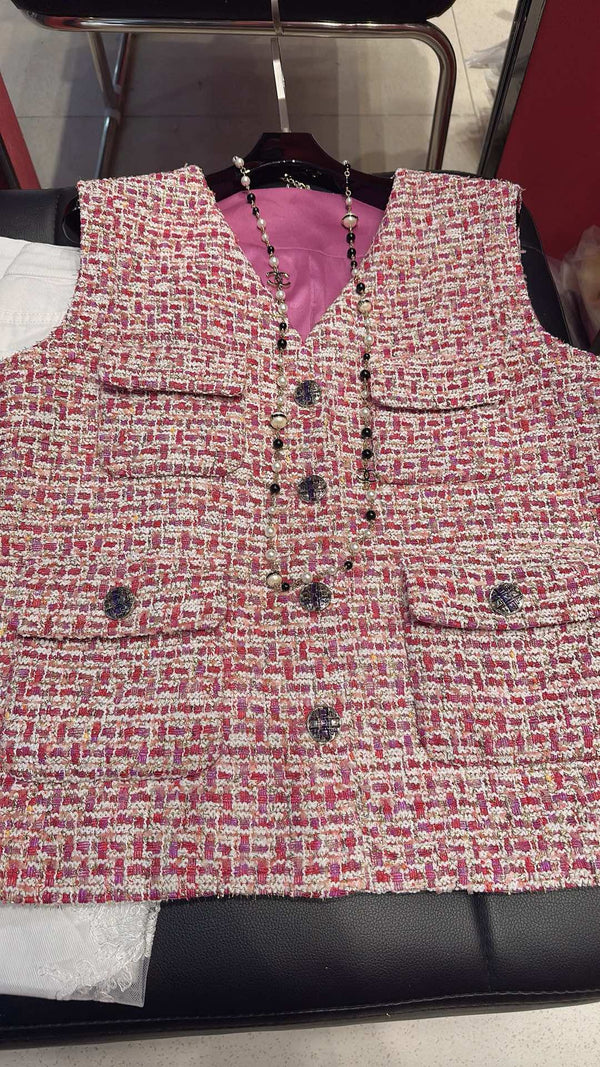 CC 25F V-line Neck Vest Pink Cotton