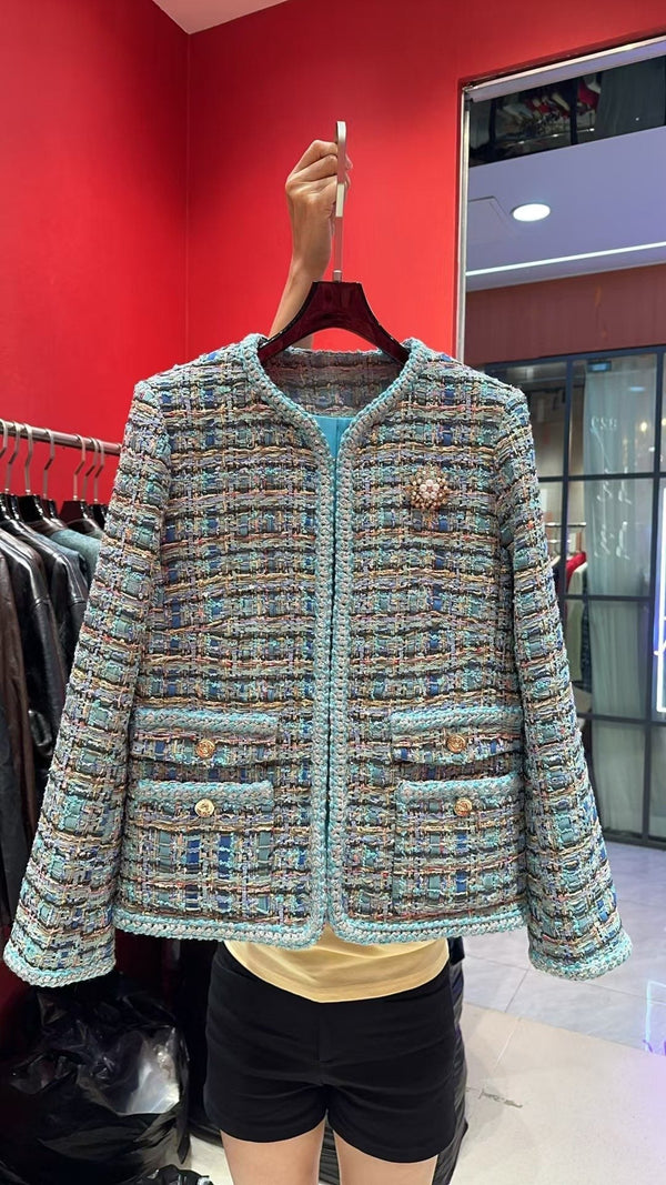 CC 25 Gold Yarn Woven Woolen Blue Coat