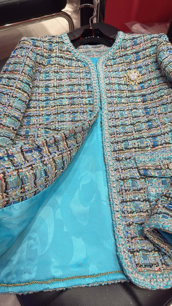 CC 25 Gold Yarn Woven Woolen Blue Coat